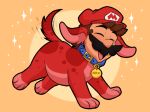  brown_hair canid canine canis clothing collar dog_ears domestic_dog facial_hair feral glitch_productions hair happy hat headgear headwear humanoid_face itzamemango male mammal mario mario_bros mustache nintendo paws red_body smg4 smile solo tail 