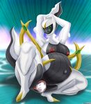  absurd_res anthro anus arceus belly big_belly big_breasts big_butt black_body bodily_fluids breasts butt crouching egg female generation_4_pokemon genital_fluids genitals green_sclera hands_behind_head heartlessangel3d hi_res legendary_pokemon navel nintendo nipples nude oviposition pokemon pokemon_(species) pregnant pussy raised_arms red_eyes solo thick_thighs vaginal_fluids white_body 