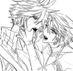  2boys aged_down bare_shoulders blue_eyes cloud_strife detached_sleeves fangs final_fantasy final_fantasy_vii final_fantasy_vii_advent_children final_fantasy_vii_ever_crisis finger_in_another&#039;s_mouth green_eyes hand_on_another&#039;s_cheek hand_on_another&#039;s_face high_collar looking_at_another looking_down male_focus monochrome moyanwxy multiple_boys no_armor open_clothes open_vest sephiroth sephiroth_(edged_wings) short_hair shoulder_strap sketch slit_pupils spiked_hair spot_color sweatdrop toned toned_male upper_body vest yaoi 
