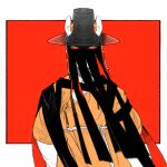  1boy animal_ear_fluff animal_ears black_hat colored_sclera commentary_request dream_tiger_(govy9807) ears_through_headwear eyeliner eyes_in_shadow gat_(korean_traditional_hat) hanbok hat hiryuu_(kugelcruor) humanization korean_clothes korean_commentary limited_palette long_sleeves looking_at_viewer makeup male_focus orange_eyes orange_hanbok original red_background red_eyeliner red_sclera simple_background solo tiger_boy tiger_ears upper_body 
