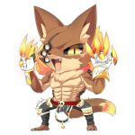 1boy abs animal_ears barefoot belt black_pants black_sclera character_request chibi claw_(weapon) colored_sclera commentary_request fangs fingerless_gloves full_body gloves hop_step_jumpers lets0020 looking_at_viewer male_focus muscular muscular_male open_mouth pants red_belt simple_background skull_belt slit_pupils smile solo tail topless_male transparent_background v-shaped_eyebrows weapon white_gloves wolf_boy wolf_ears wolf_tail yellow_eyes 