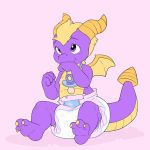  1:1 anthro baby claws cuddlehooves diaper dragon feet hi_res horn male sitting solo spyro spyro_the_dragon sucking thumb_suck video_games young 