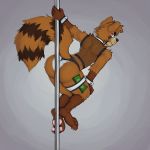  1:1 2019 anthro butt claws dancing fan_character grey_background hi_res hicanyoumooforme looking_back mammal money pawpads pole pole_dancing procyonid raccoon simple_background stripper 