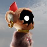  3d_(artwork) anthro blender_(artwork) bouncywild bow_accessory bow_ribbon collar digital_media_(artwork) doublestuffed ear_piercing ear_ring female gold_(metal) gold_ear_ring gold_jewelry haplorhine heartless hi_res jewelry kingdom_hearts mammal metal_collar monkey mouthless piercing primate ring_piercing solo square_enix 