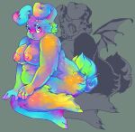 2018 :o aliasing anthro areola big_breasts breasts claws colorful_theme demon digital_media_(artwork) eyelashes feet female fluffy fluffy_tail folded_ears fur horn humanoid_hands iridescent lagomorph leporid mammal membrane_(anatomy) membranous_wings multicolored_body multicolored_fur nipples nude oekaki open_mouth overweight overweight_anthro overweight_female paws pink_eyes rabbit rainbow_body rainbow_fur sitting solo sparklefur suippupupu tail wings