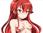  1girl abysswatchers armpit_crease black_hairband breasts close-up closed_mouth completely_nude eris_greyrat eyebrows_hidden_by_hair hair_between_eyes hairband long_hair mushoku_tensei nipples nude red_eyes red_hair simple_background small_breasts solo upper_body very_long_hair white_background 