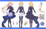  aki_rosenthal asymmetrical_hair asymmetrical_sidelocks blonde_hair blue_jacket blue_nails blue_thighhighs boots commentary_request crown detached_hair epaulettes frilled_skirt frills full_body hair_ornament haruwo high_heels highres hololive jacket long_hair military_jacket official_art parted_bangs purple_eyes reference_sheet skirt standing thigh_boots thighhighs virtual_youtuber white_skirt 