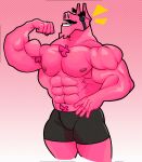 abs absurd_res animate_inanimate anthro black_bottomwear black_clothing black_shorts bottomwear camelid chest_tuft clothed clothing cronolm epic_games eye_patch eyewear facial_hair flexing_arm fortnite fur goatee hi_res living_pinata llama lt._john_llama male mammal muscular muscular_anthro muscular_male navel nipples open_mouth pecs pinata pink_background pink_body pink_fur pubes shorts shorts_only simple_background solo teeth topless tuft tufted_fur