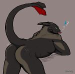 absurd_res anthro black_body black_scales butt dragon dreamworks european_mythology fury_(httyd) gender_symbol hi_res how_to_train_your_dragon looking_at_viewer looking_back male male_symbol muscular muscular_male mythological_creature mythological_scalie mythology night_fury presenting presenting_hindquarters pupils raised_tail scales scalie shockathy signature simple_background solo sparkles square_pupils symbol tail tongue tongue_out toothless western_dragon