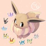  black_eyes chibi commentary_request dated eevee espeon flareon full_body glaceon jolteon leafeon lets0020 no_humans open_mouth pink_background pokemon pokemon_(creature) sylveon umbreon vaporeon 