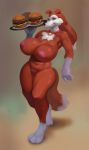  2019 3_toes 5_fingers anthro areola barely_visible_genitalia barely_visible_pussy big_breasts black_nose blue_eyes breasts brown_hair burger canid canine canis chest_tuft collar colleen collie dog_tags domestic_dog female flo food hair herding_dog hi_res huge_breasts inverted_nipples long_hair looking_at_viewer mammal navel nipples nude pastoral_dog platter pubes pussy road_rovers sheepdog smile solo standing toes tuft 