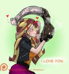  &lt;3 2018 animal_genitalia animal_penis ball_fondling balls bite biting_lip blush clothed clothing disembodied_penis duo english_text equestria_girls equine_penis female fingerless_gloves fondling gloves hair human human_focus lips long_hair male male/female mammal my_little_pony penis self_bite sinsigat solo_focus sunset_shimmer_(eg) text 