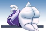  anthro bent_over big_breasts big_butt boss_monster_(undertale) bottomless bovid breasts butt caprine clothed clothing female floppy_ears goat hi_res horn huge_breasts huge_butt huge_thighs hyper hyper_breasts idaialo looking_at_viewer mammal red_eyes robe smile solo thick_thighs toriel undertale_(series) white_body 