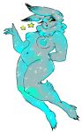 2019 anthro areola belly biped breasts cool_colors eyelashes featureless_crotch female fluffy fur humanoid_hands lagomorph leporid mammal medium_breasts navel nipples nude open_mouth rabbit shaded simple_background slightly_chubby slightly_chubby_anthro slightly_chubby_female solo sparkles sparkling_body sparkling_fur star star_polygon suippupupu teal_areola teal_nipples teal_theme tuft white_background