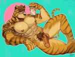 abs anthro armpit_hair balls biceps big_penis body_hair cellphone electronics eyewear felid feline foreskin genitals glasses hair hi_res male mammal muscular muscular_male nipples nude pantherine pecs penis phone pubes smartphone solo solo_focus spread_legs spreading tattoo ten_g89 thick_thighs tiger 