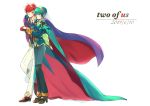  2boys blue_eyes blue_hair cape fire_emblem fire_emblem:_ankoku_ryuu_to_hikari_no_tsurugi fire_emblem:_fuuin_no_tsurugi fire_emblem:_monshou_no_nazo fire_emblem:_shin_ankoku_ryuu_to_hikari_no_tsurugi fire_emblem:_shin_monshou_no_nazo fire_emblem_heroes formal high_heels highres marth multiple_boys red_hair roy_(fire_emblem) smile suit tuxedo 