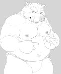  2019 anthro belly blush bulge clothing dbmgnsk fundoshi hi_res humanoid_hands japanese_clothing maguro male mammal moobs navel nipples overweight overweight_male simple_background solo suid suina sus_(pig) underwear wild_boar 