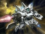  arm_shield assault_visor bayonet beam_rifle commentary_request energy_gun exhaust explosion firing flying genoace_custom gun gundam gundam_age highres holding holding_gun holding_weapon mecha mecha_focus mobile_suit no_humans redesign robot science_fiction smoke solo space star_(sky) weapon youkoumori 