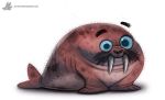  ambiguous_gender blue_eyes brown_fur brown_hair cryptid-creations fur hair looking_at_viewer mammal marine pinniped simple_background solo tusks walrus 