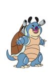  2018 4_fingers absurd_res alien black_eyes blastoise blue_body cannonball_(lilo_and_stitch) claws digital_media_(artwork) disney experiment_(species) flat_colors hi_res hybrid lilo_and_stitch nintendo obese open_mouth open_smile overweight pok&eacute;mon pok&eacute;mon_(species) purple_nose shell smile solo tombola1993 video_games 