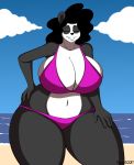  absurd_res beach bikini breasts cleavage clothed clothing cloud female giant_panda hi_res mammal seaside sky smile solo superix swimwear ursid 