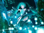  3d blue_eyes blue_hair building car city_lights flying_v ground_vehicle guitar hatsune_miku instrument long_hair looking_at_viewer motor_vehicle night see-through sega smile tagme twintails very_long_hair vocaloid 
