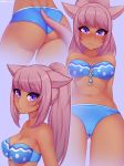  2019 absurd_res animal_humanoid bikini blush breasts butt butt_from_the_front camel_toe cat_humanoid cleavage clothed clothing digital_media_(artwork) eyelashes facial_markings felid felid_humanoid feline feline_humanoid female fur hair head_markings hi_res humanoid long_hair looking_at_viewer looking_down mammal mammal_humanoid markings ponytail purple_eyes purple_fur purple_hair shellvi simple_background solo standing swimwear thick_thighs tied_hair whisker_markings 