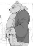  2019 anthro belly clothing eyewear fundoshi glasses hi_res humanoid_hands japanese_clothing leib_(tas) male mammal moobs nipples polar_bear robe smoking tobikara3 tokyo_afterschool_summoners underwear ursid ursine video_games 