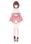 ayasaka_kiho belt blue_eyes blush bow breasts brown_belt brown_hair brown_socks cardigan cleavage closed_mouth collarbone dot_nose dress footwear_bow frilled_dress frills full_body haconect hair_ornament medium_breasts pink_bow pink_cardigan sleeves_past_wrists smile socks standing tachi-e transparent_background virtual_youtuber white_dress white_footwear yon_(letter) 
