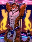  2019 3:4 absurd_res animal_genitalia anthro clothing dancing erection felid hi_res humanoid_penis jock karnal kinsheph male mammal pantherine penis pole sheath solo stage strip_club stripper stripper_pole teasing thong tiger underwear 