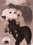  2019 anthro anthrofied bent_over blush bovid breasts butt caprine female firecatrich looking_at_viewer mammal nintendo nipples nude pok&eacute;mon pok&eacute;mon_(species) pok&eacute;morph solo video_games wooloo 