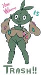  animate_inanimate blue_skin breasts brown_skin elfdrago fans featureless_breasts female green_eyes green_skin nintendo pink_skin pok&eacute;mon pok&eacute;mon_(species) smile trubbish video_games 