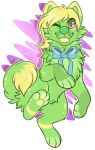  2017 blonde_hair bow canid canine canis citrinelle digital_media_(artwork) domestic_dog feral fur green_fur green_nose green_tongue hair mammal paws simple_background solo tongue yellow_eyes 