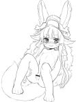  4_toes 5_fingers anthro black_and_white blush censored female hair hi_res kemono long_hair looking_at_viewer monochrome nanachi narehate nude open_mouth pussy questionable_age rori_(artist) simple_background sketch smile solo toes white_background young 