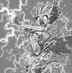  breasts clothed clothing conditional_dnp eyewear glasses greyscale hair jollyjack lightning maxi_(jollyjack) midriff monochrome open_mouth teeth torn_clothing under_boob 