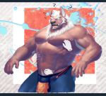  abs anthro biceps bottomwear canid canine canis clothed clothing demon fur hair hi_res male mammal marchosias muscular muscular_male no-zp pecs pubes scar tan_fur tokyo_afterschool_summoners video_games white_hair wolf 