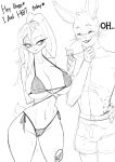 2024 anthro big_breasts bikini blush bodily_fluids breasts bugs_bunny bulge clothed clothing condom_wrapper dialogue duo emanata english_text erection erection_under_clothing eyebrow_piercing facial_piercing female genitals greyscale hair hi_res imminent_sex lagomorph leporid lola_bunny long_hair looney_tunes male mammal maned_kitsune monochrome navel navel_piercing nipples piercing pussy rabbit scut_tail short_tail shorts_only sketch sweat swimming_trunks_only swimwear tail text topless translucent translucent_bikini translucent_clothing translucent_swimwear two-piece_swimsuit warner_brothers whiskers wide_hips