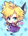  blonde_hair blue_eyes braid buster_sword chibi cloud_strife crossdressing dress final_fantasy final_fantasy_vii frown heart mary_janes open_mouth purple_dress sebychu shoes spiked_hair 