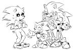  2019 5_fingers anthro ballad-of-gilgalad eulipotyphlan eyes_closed grin group hedgehog looking_aside looking_at_another male mammal mostly_nude shrug simple_background smile sneakers sonic_(series) sonic_boom sonic_movie sonic_the_hedgehog square_crossover standing sweat white_background 