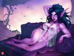  4:3 big_breasts blizzard_entertainment bra breasts clothing elf feet female humanoid humanoid_pointy_ears kate_starling looking_at_viewer mammal night_elf nipple_piercing nipples not_furry panties piercing solo translucent translucent_clothing tyrande_whisperwind underwear video_games warcraft 