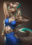  2019 anthro blue_eyes blue_nose breasts canid canine clothed clothing digital_media_(artwork) female fox hair mammal midriff navel simple_background smile solo standing yasmil 