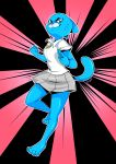  abstract_background absurd_res anthro blue_fur breasts cartoon_network clothed clothing domestic_cat felid feline felis female fur hi_res mammal mature_female nicole_watterson pose simple_background solo the_amazing_world_of_gumball tygerr-kun 