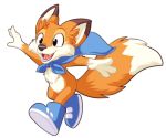  alpha_channel canid canine cape clothing footwear fox fur happy low_res lucky_the_fox male mammal open_mouth paws running shoes simple_background standing super_lucky&#039;s_tale transparent_background 
