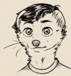  2024 anthro dark_hair digital_drawing_(artwork) digital_media_(artwork) emile_(moustelot) least_weasel line_art male mammal monochrome moustelot mustelid musteline portrait solo true_musteline weasel 