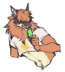  anthro canid canine colored_sketch dessert flynx-flink food fur hair hair_over_eye hi_res ice_cream male mammal simple_background solo tongue tongue_out white_background 