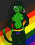  2019 absurd_res anthro armpit_hair bulge clothed clothing digital_media_(artwork) ear_piercing ear_ring eyewear fur glasses hair hi_res lgbt_pride looking_at_viewer male mammal monkey muscular muscular_male navel nipples pecs piercing pride_colors primate pubes rainbow rainbow_flag rainbow_flag_(pride) rainbow_pride_flag rainbow_symbol simple_background smile solo standing sylvanedadeer topless underwear 