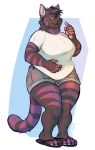  anthro clothed clothing felid feline female flynx-flink hi_res kate_(tach0012) mammal overweight overweight_female simple_background smile solo standing thick_thighs whiskers 