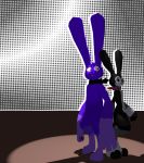  3d_(artwork) 4_fingers ambiguous/ambiguous ambiguous_gender digital_media_(artwork) duo featureless_crotch fur gallil heterochromia imogen lagomorph leporid mammal mostly_nude pointilism purple_fur rabbit scarf simple_background size_difference smile standing twitch_cybul white_background 
