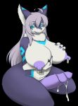  anthro areola black_background blue_eyes blue_fur cum dickgirl dragon erect_nipples fur furred_dragon hi_res intersex karube looking_at_viewer multicolored_fur navel neck_tuft nipple_piercing nipples nude open_mouth penis piercing purple_areola purple_nipples purple_penis selo simple_background slightly_chubby smile tuft white_fur 