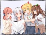  .live 4girls :d :t bangs bendy_straw blonde_hair blue_eyes blush bow braid breasts brown_hair brown_sweater closed_mouth collarbone collared_shirt cup disposable_cup dress_shirt drinking drinking_straw eyebrows_visible_through_hair green_bow green_eyes grey_skirt hair_between_eyes hair_bow hair_ornament hair_ribbon holding holding_cup kakyouin_chieri kei_(soundcross) kitakami_futaba kongou_iroha long_hair long_sleeves low_twintails medium_breasts multiple_girls open_mouth plaid plaid_skirt pleated_skirt pointing purple_eyes red_eyes red_ribbon ribbon school_uniform shirt silver_hair skirt sleeves_past_fingers sleeves_past_wrists smile star star_hair_ornament sweater twintails two_side_up upper_teeth very_long_hair virtual_youtuber white_shirt yozakura_tama 